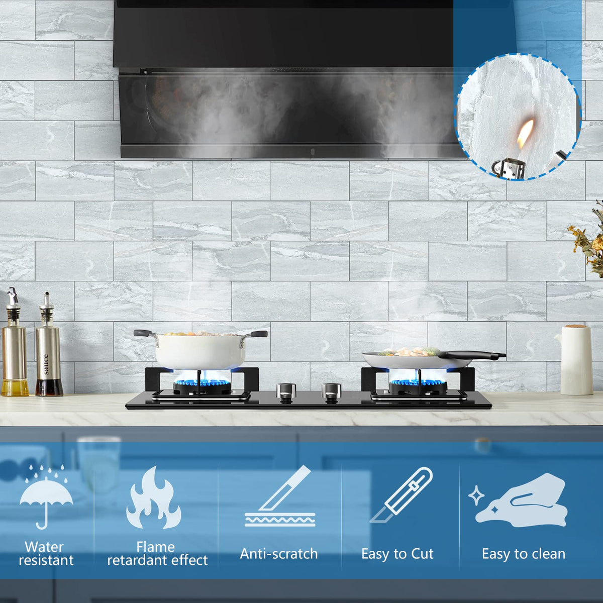 Midcard 98 Pieces Peel and Stick Backsplash SPC Wall Tile, for Kitchen and Bathroom