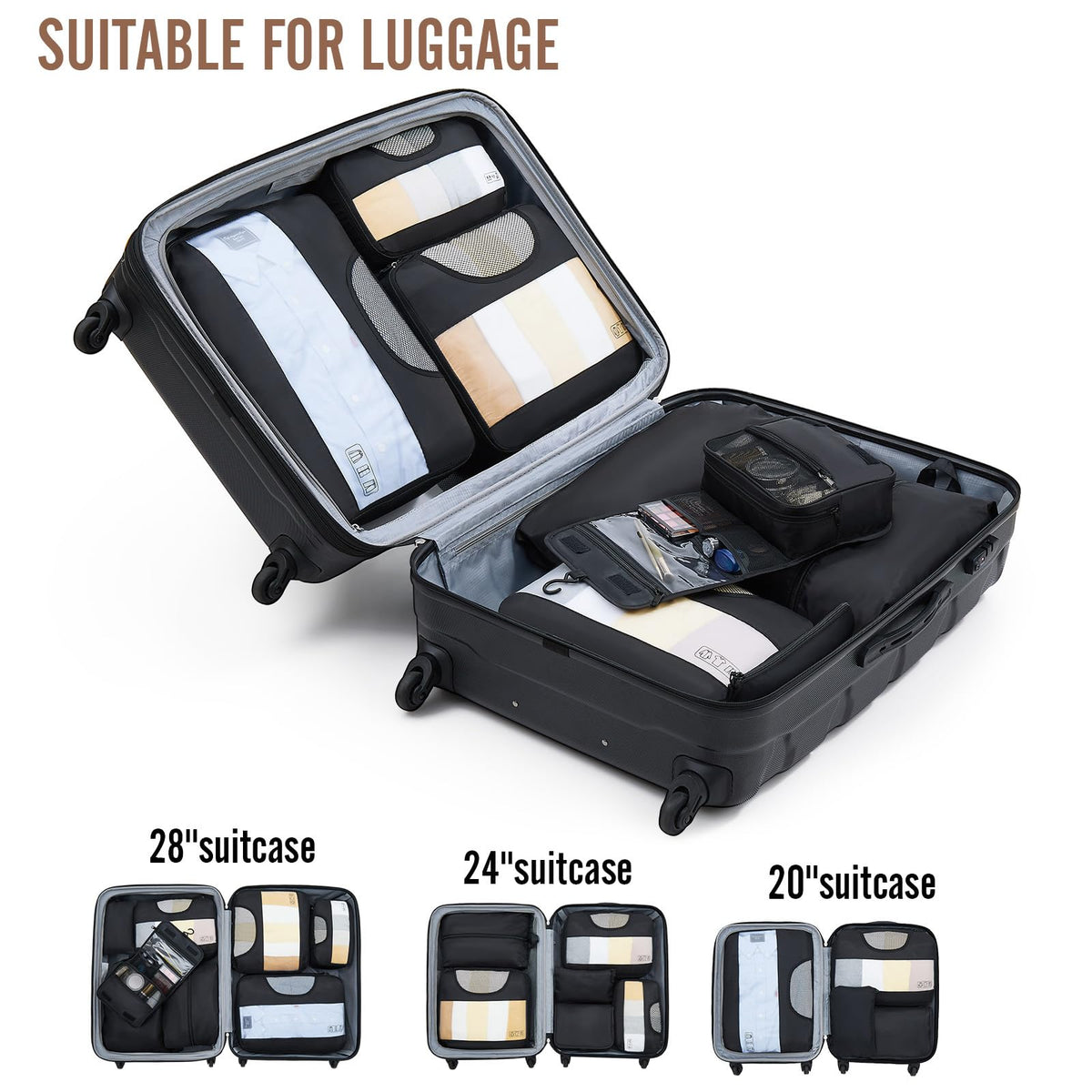 Veken 8 Set Packing Cubes for Travel Essentials, Suitcase Organizer Bags in 4 Sizes, Carry-On Luggage Accessories with Large Laundry & Hanging Toiletry Bag, Must-Have for Airplane, Road Trip & Camping