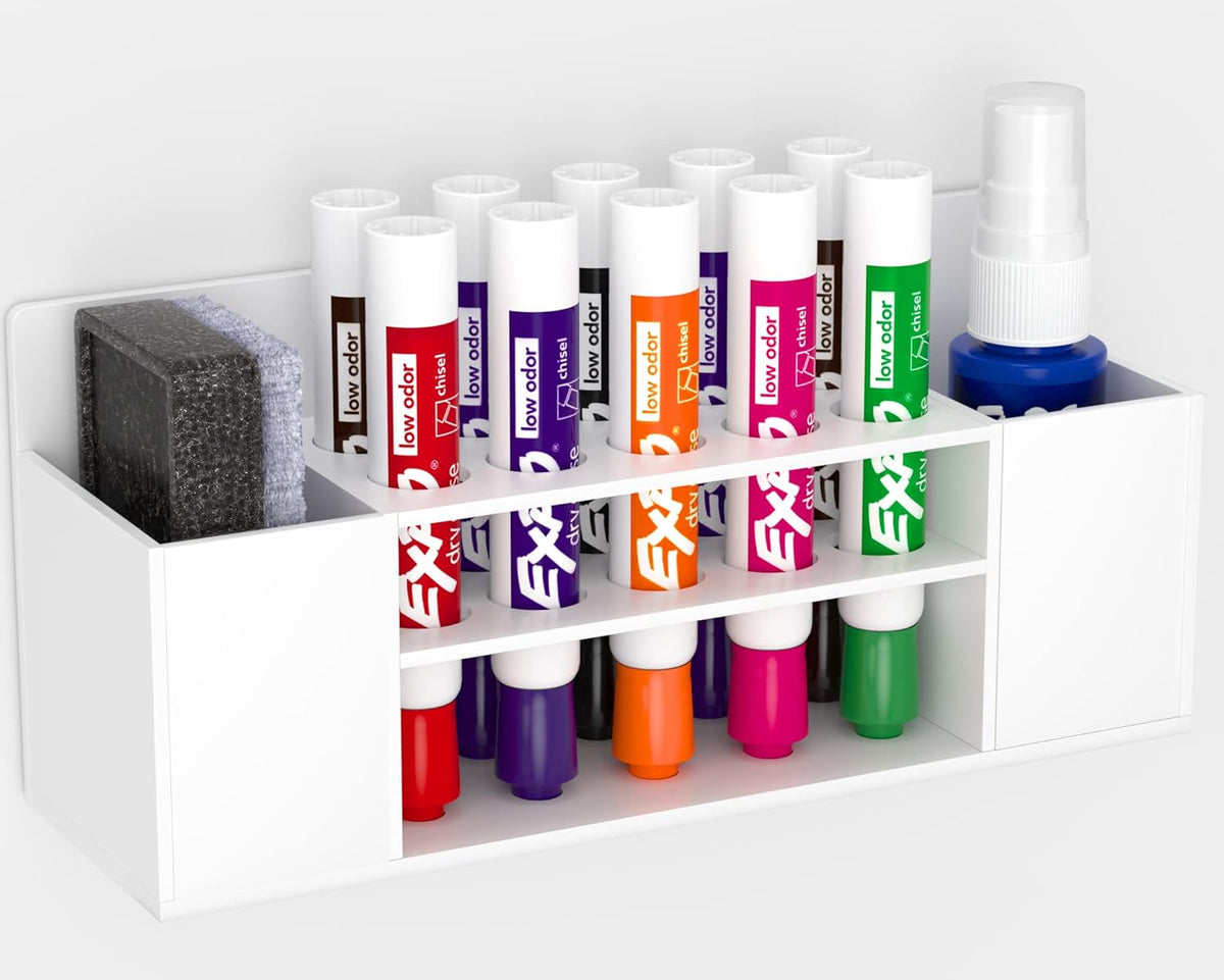 HBlife Acrylic Magnetic Dry Erase Marker Holder for Whiteboard, Wall Mount 10 Slots Magnet Pen Pencil Holder for Fridge Refrigerator, Locker Organizer Accessories for School Classroom Office, White