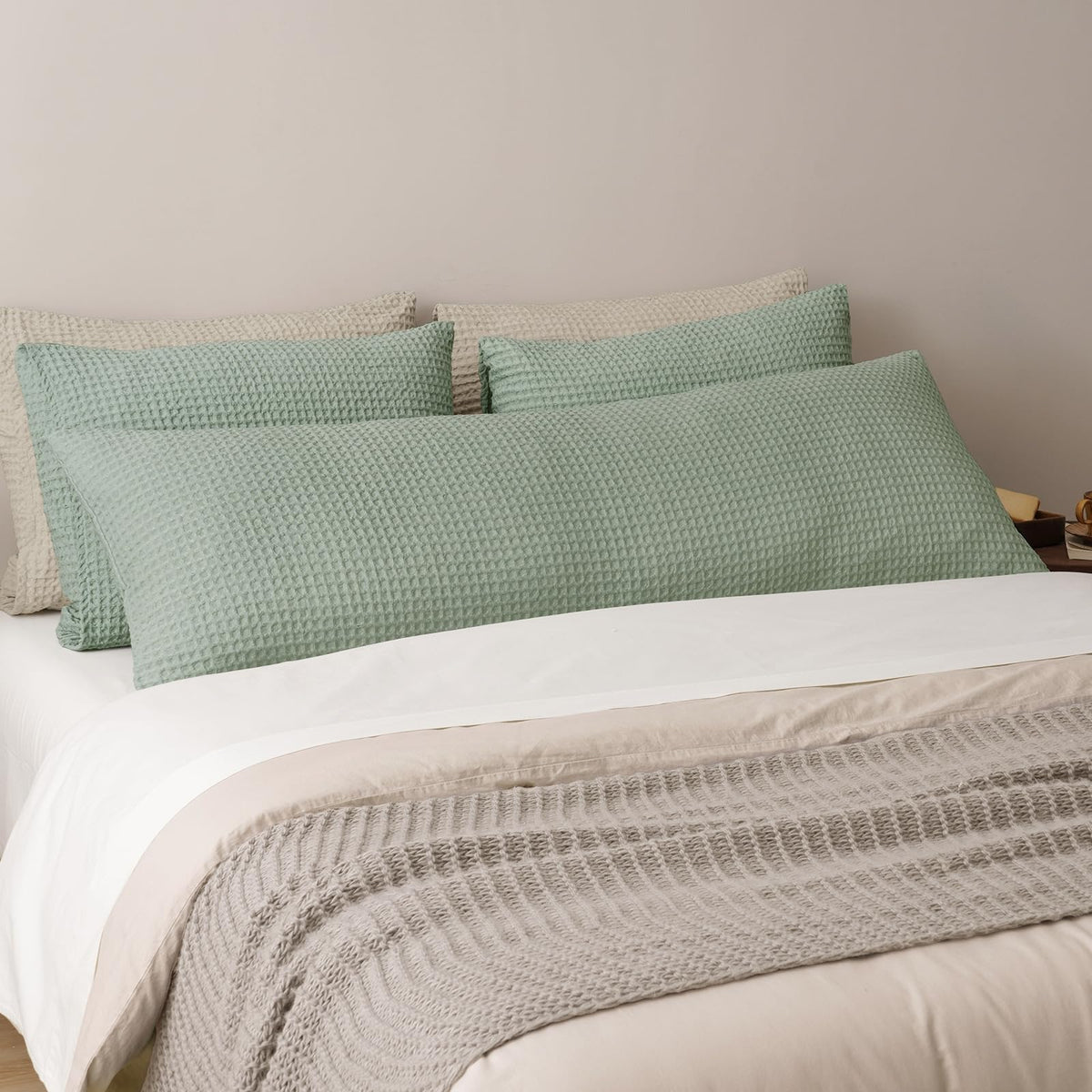 PHF Ultra Soft Waffle Body Pillowcase, Sage Green, 20" x 54", Polyester, Breathable, Skin-Friendly, Zipper Closure