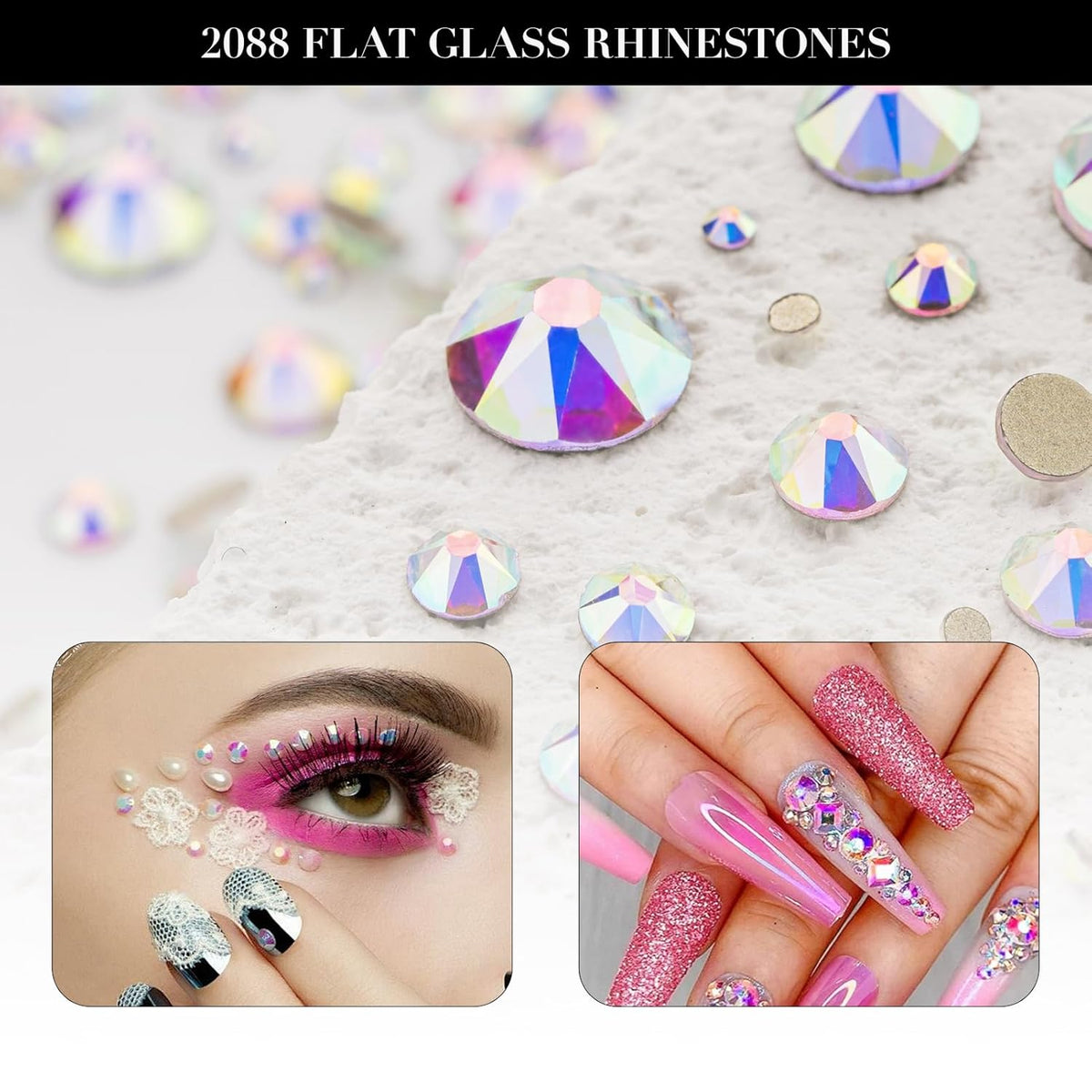 Novani Crystal AB Rhinestones 1440pcs Flat Back Round Rhinestone Style 2088 Sparkly Crystal Gemstones for Nail Art and Crafting SS12,3.0-3.2mm
