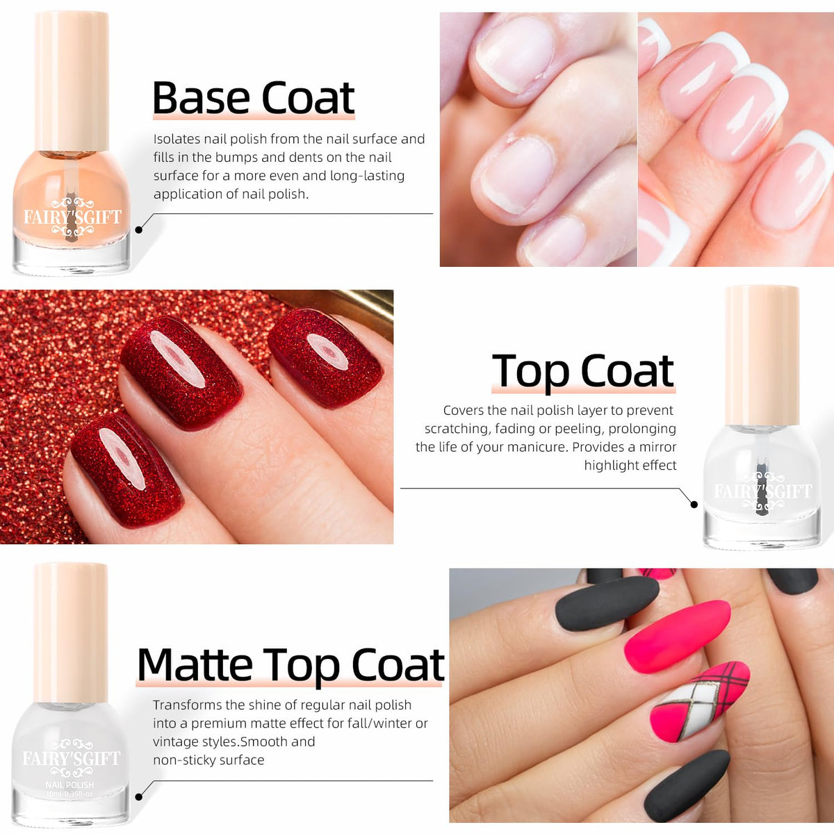 Major Dijit Nail Polish Quick Dry Nail Polish Nail Art Varnish (Base Shiny Matte Top Coat, 10 ML)