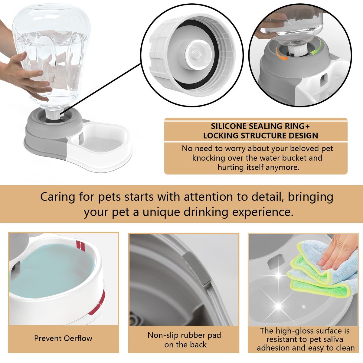 6L Automatic Dog Water Bowl Dispenser - Staltwo Pet Water Dispenser, Large Capacity Water Feeder for Cats and Dogs, BPA-Free, 6-Liter Grey