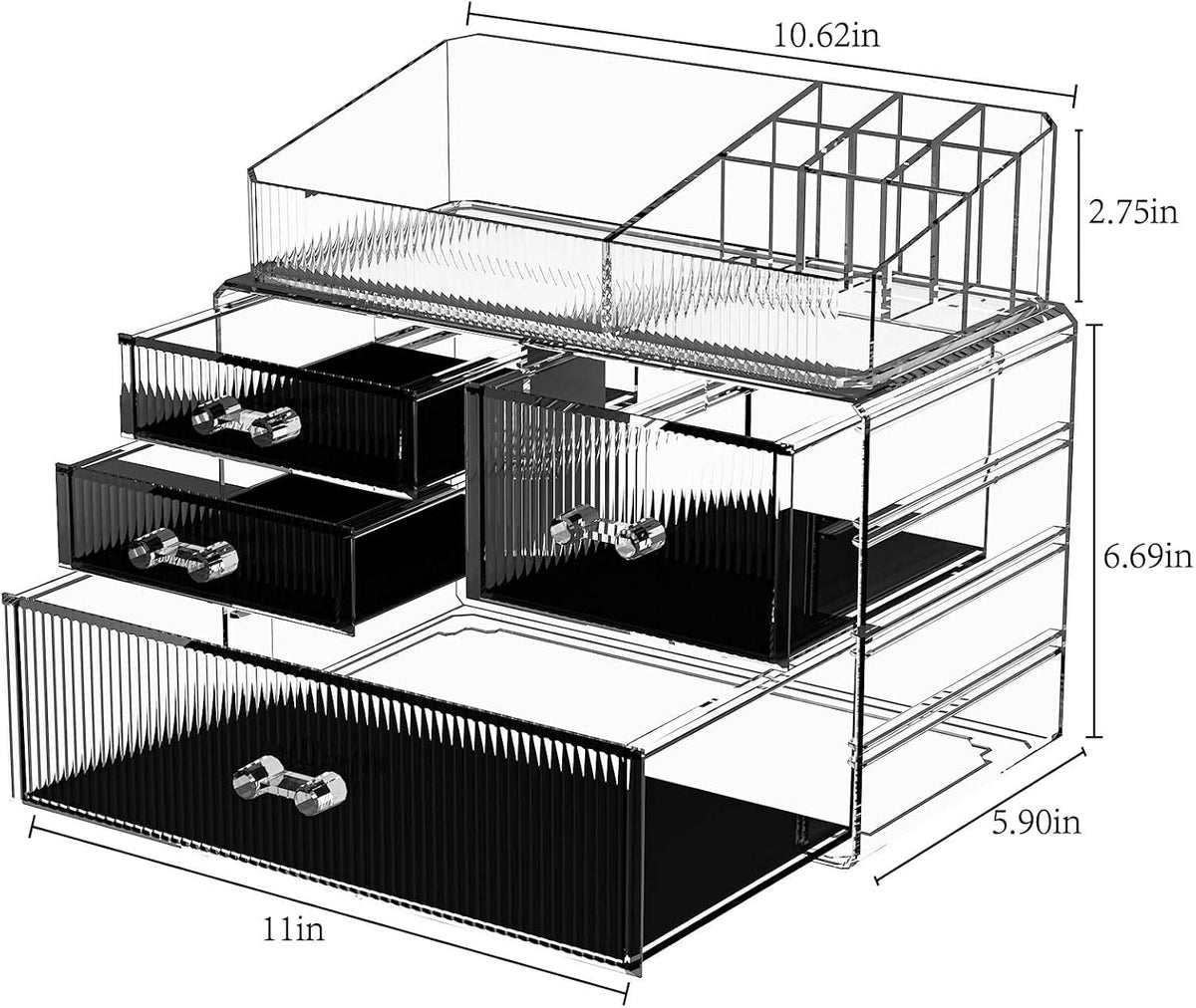 ZHIAI Stackable Storage Drawer, Acrylic Organizer, Cosmetic Organizer for Dresser, Vanity, Kitchen Cabinet, Bathroom, Under Sink, Home Organization and Storage (1 Top 3 Drawers)