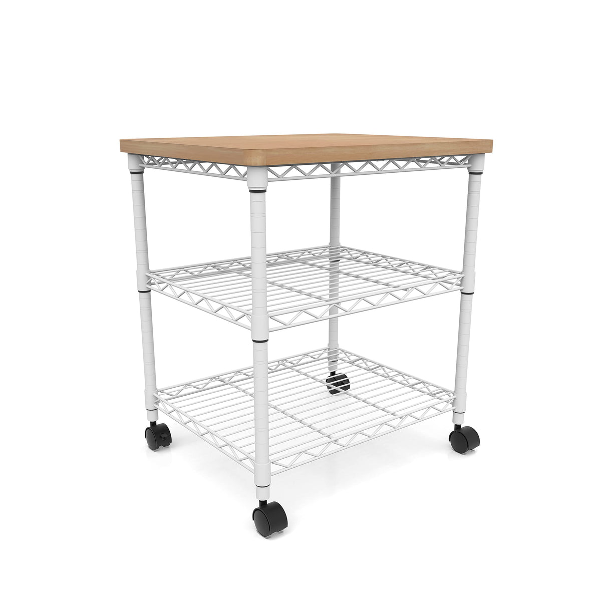 Safco Deskside Printer Stand, Printer Table for Home Office, Mobile Rolling Cart with Adjustable Shelves, White