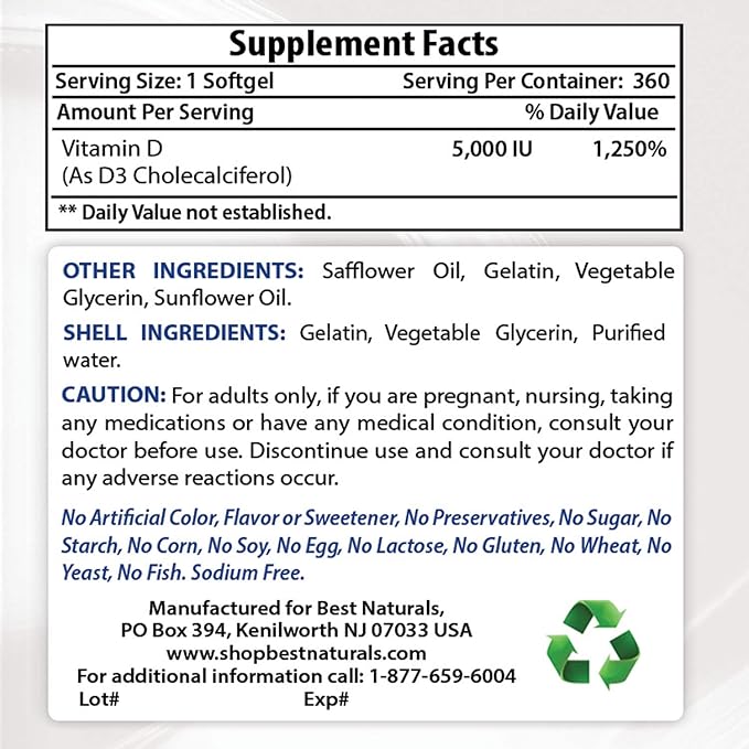 Best Naturals DHEA 25 mg & Vitamin D3 5000 IU