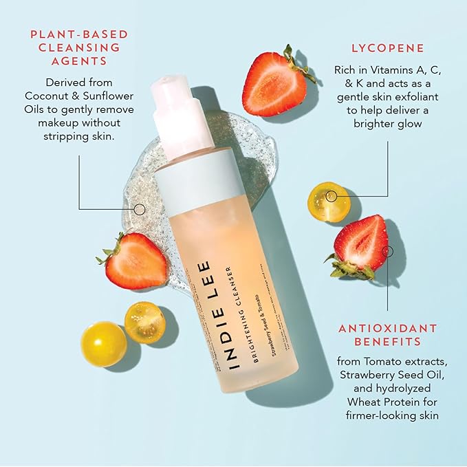 Indie Lee Brightening Facial Cleanser - Daily Hydrating Cleanser, Makeup Remover & Exfoliating Face Mask to Brighten, Firm & Protect Dry Skin - Clean, Gentle Face Wash (4.2oz)