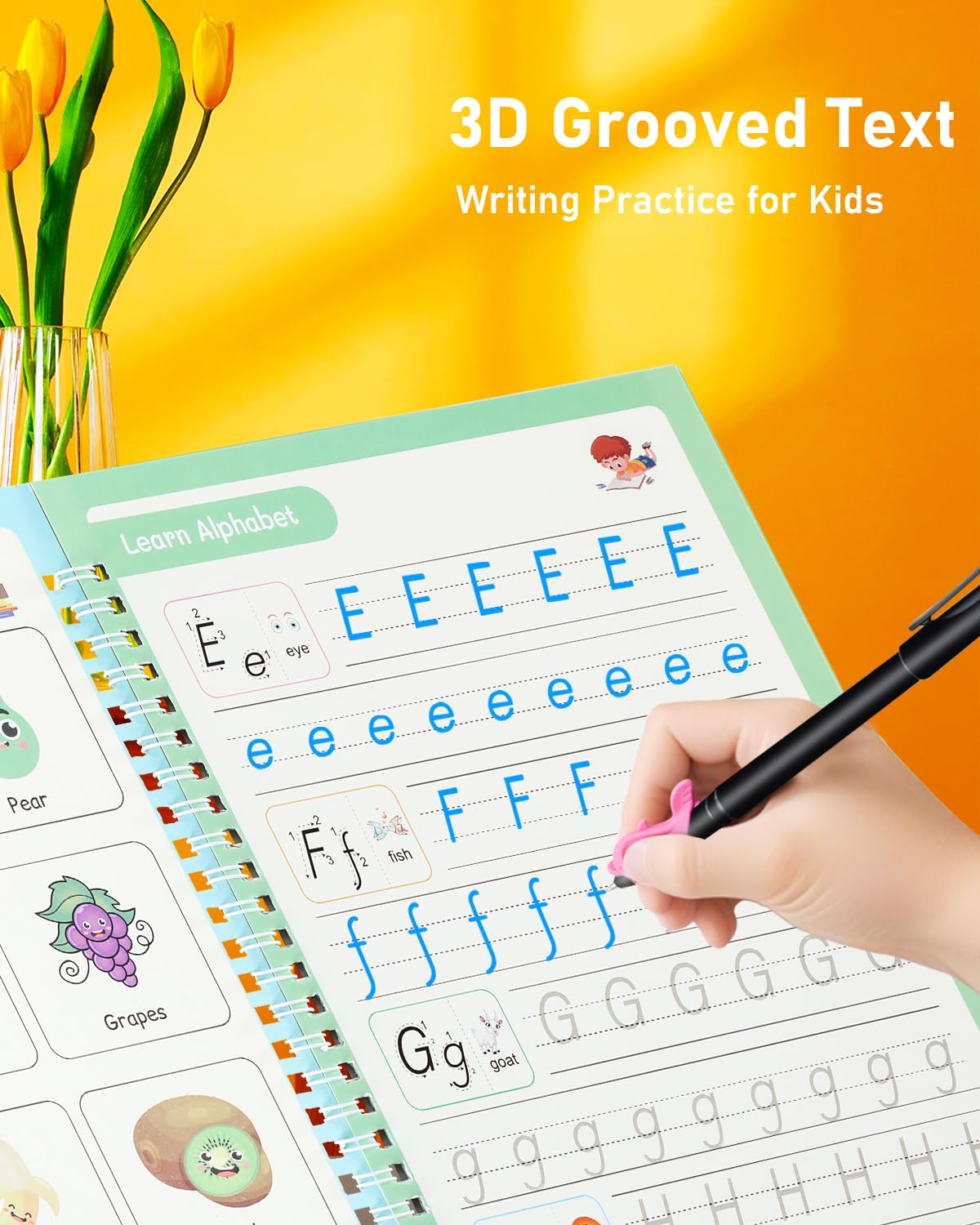 5 Pack Large Magic Workbook Grooved Handwriting Practice Books with Pens - Reusable Copybook Set to Improve Writing Skills - Ideal for Preschool Kindergarten Children Ages 3-8