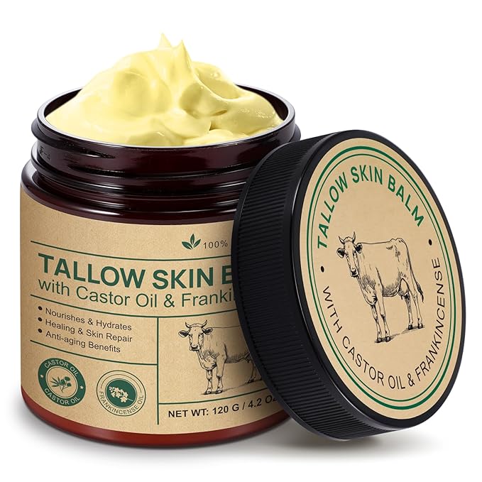 Tallow Skin Balm With Castor Oil & Frankincense, Vitality Frankincense Balms 100% Grass-Fed Tallows For Skin Care Castor Oil Balm Beef Tallow For Face & Body120 G/4.2 Oz