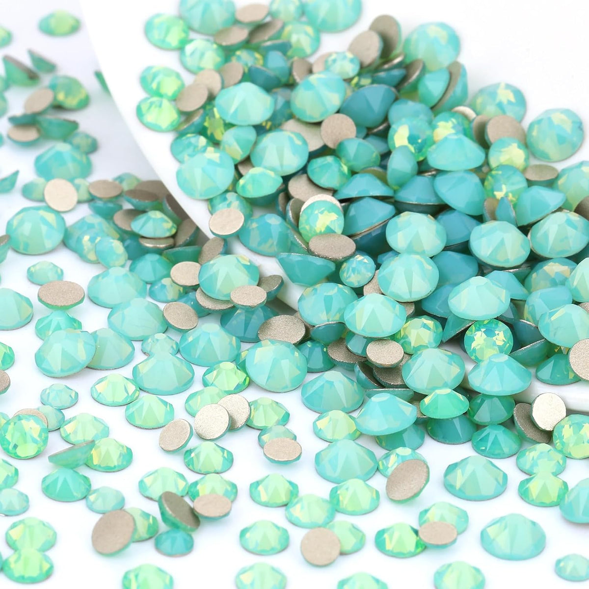 Novani Green Opal Rhinestones 288pcs Flat Back Round Rhinestone Style 2088 Sparkly Crystal Gemstones for Nail Art and Crafting SS30,6.4-6.6mm