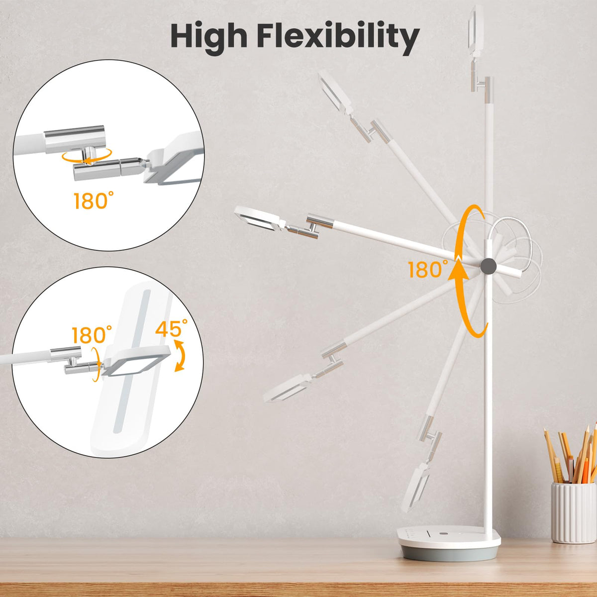 Newkana LED Desk Lamp with CRI 98, Advanced Eye-Caring Bright Desk Light for Crafting, Home Office & Kids Studying, Multi-Angle Adjustable, Dimmable Full Spectrum with Touch & Gesture Control