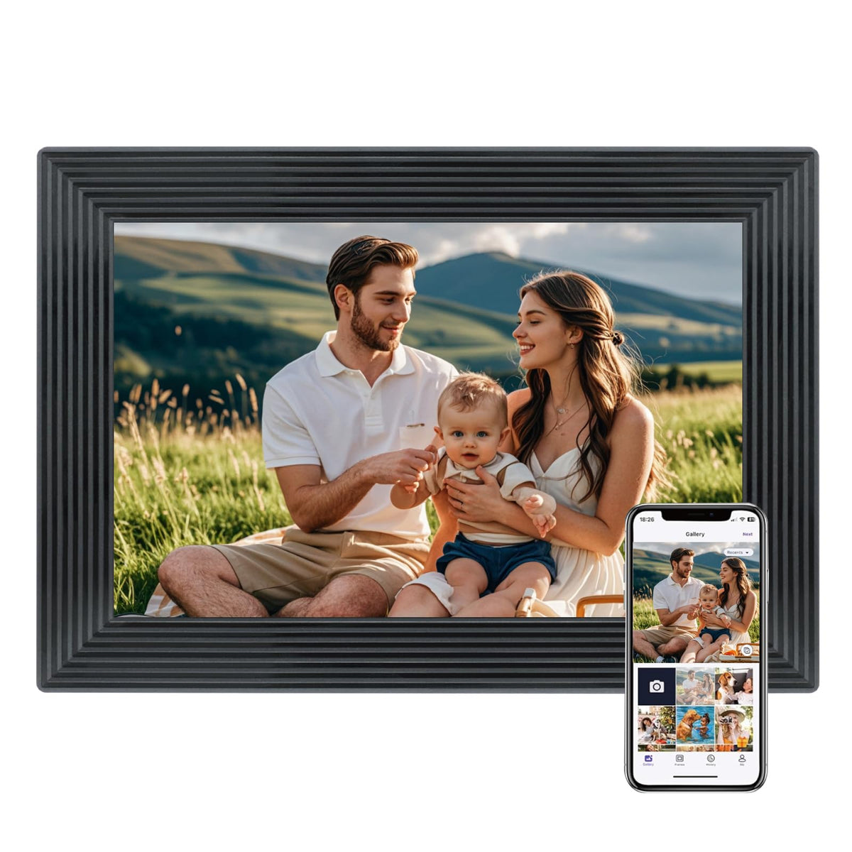 Frameo 10.1 Inch Digital Picture Frame WiF Black,Electronic Picture Frame, Photo Frame,32GB Storage,1280x800 IPS HD Touch Screen,Auto-Rotate,Share Photos/Videos Instantly via Frameo App from Anywhere