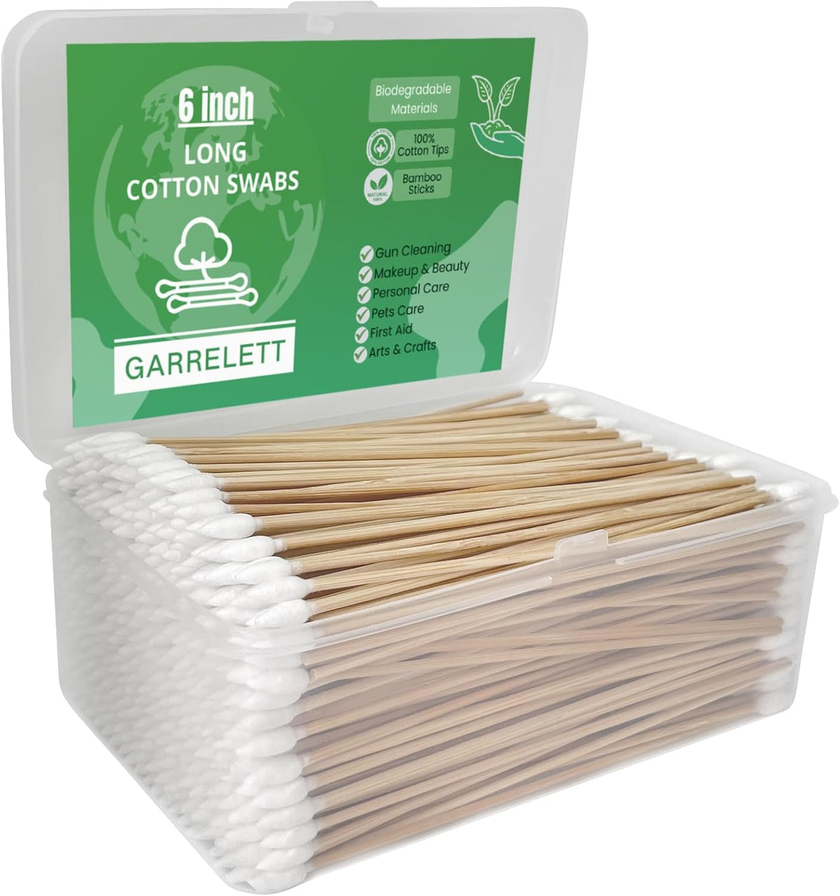 600/500/400 PCS Gun Cleaning Swabs - 6" Lint-Free Long Cotton Swabs Bamboo Handle, Precision Firearm Maintenance Kit Electronics Instruments, Professional Supplies with Reusable Storage Case