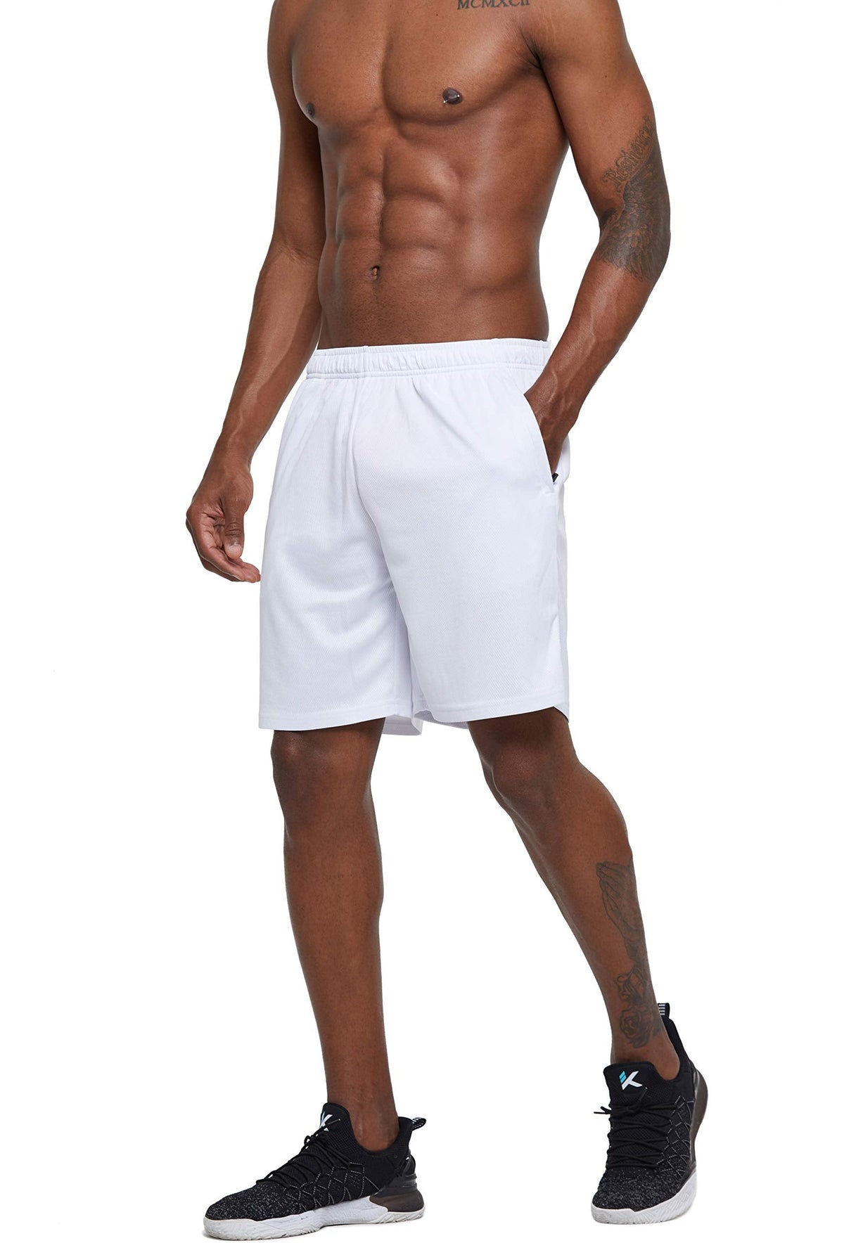 G Gradual Men's 2 Pack 7" Workout Running Shorts Quick Dry Lightweight Gym Shorts with Zip Pockets (2 Pack: Black/White Large)