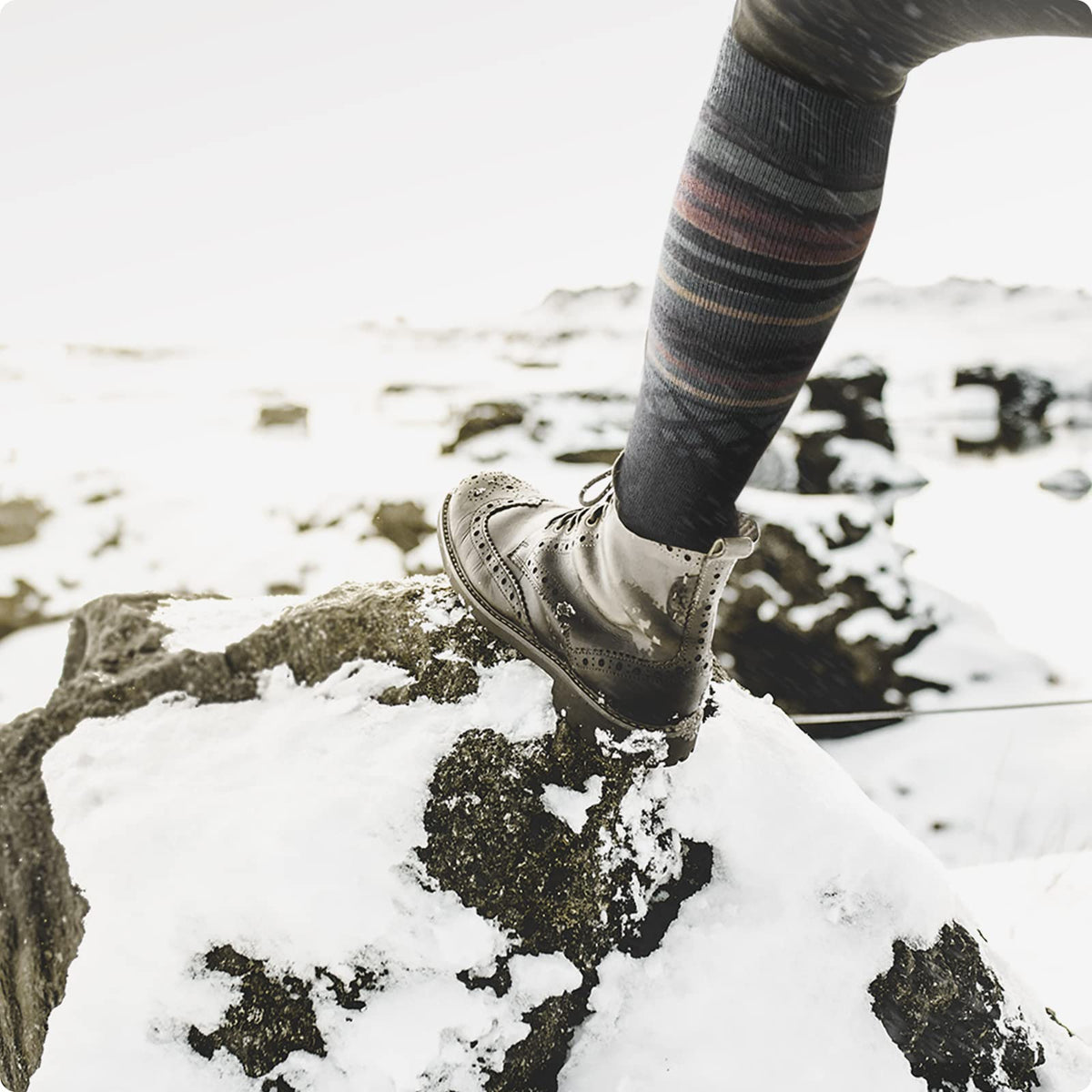 OutdoorMaster Ski Socks 3-Pack Merino Wool, Over The Calf Non-Slip Cuff for Men & Women, Black Blue Grey, M