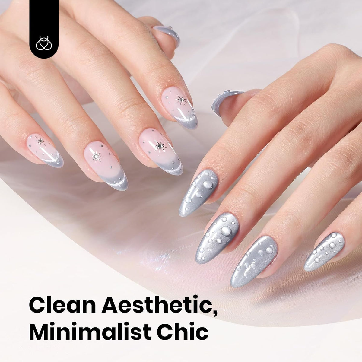 Beetles Gray Cat Eye Gel Nail Polish - 15ML Dark Gray Glass Cat Eye Glitter Gel Polish with Magnet Shimmer Sheer Gel Soak Off UV Moonlit Dew Collection Nail Art Design Manicure Gifts for Women
