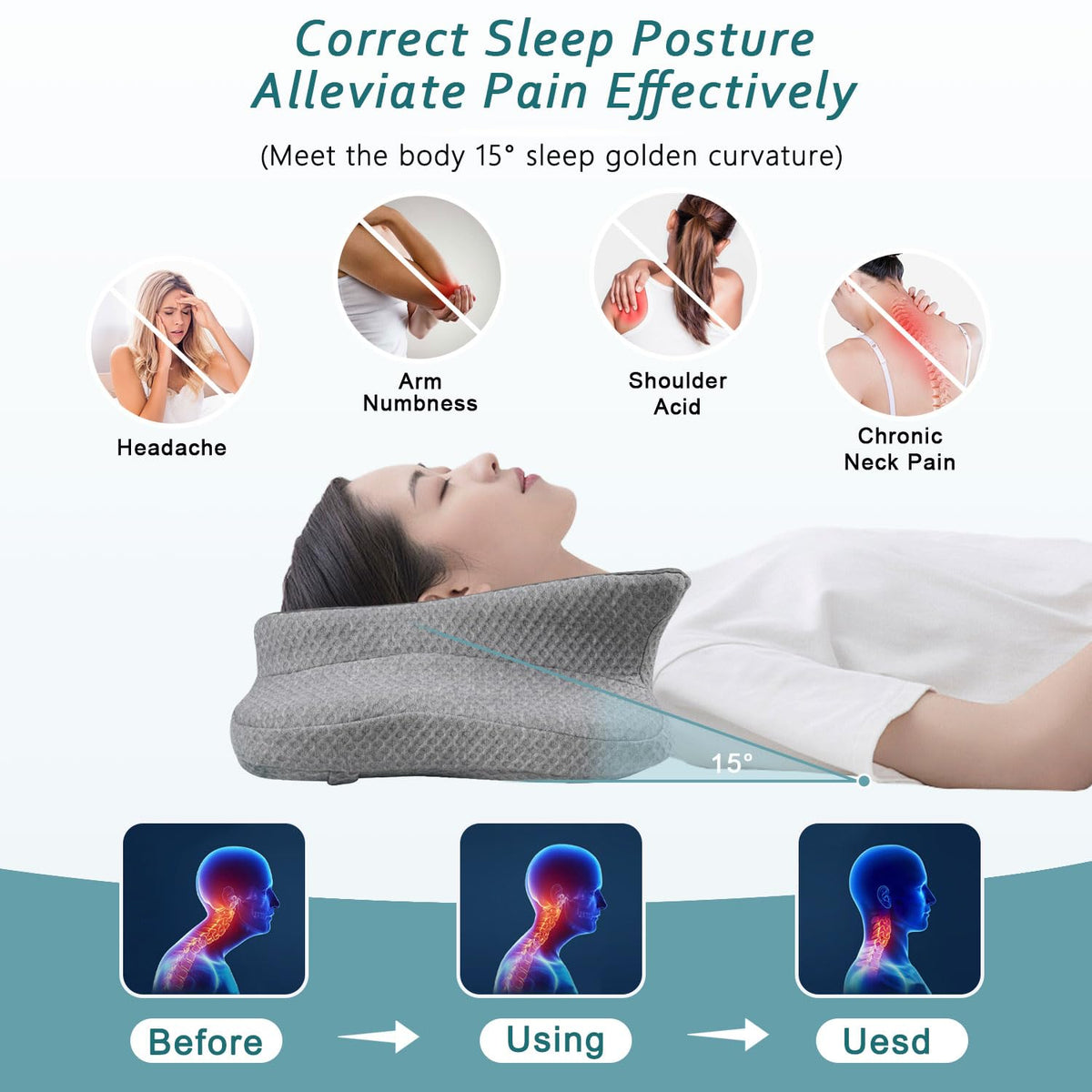 CHxxy Cervical Neck Pillow for Pain Relief Sleeping, Contour Memory Foam Pillows, Ergonomic Side Sleeper Pillows for Adults, Cooling Orthopedic Neck Support Pillow for Back Stomach Sleepers