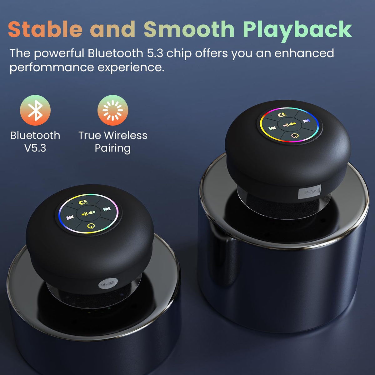 Large Suction Cup Waterproof Bluetooth Speaker LED Light Light Waterproof Bathroom Bluetooth Speaker (Black)