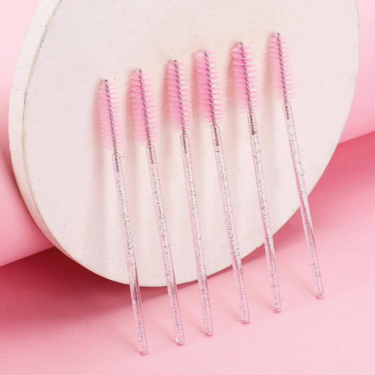 Tbestmax 800 Disposable Mascara Wands, Spoolies Brush for Eyelash Extensions, Crystal Pink Spooly Eyelash Eyebrow Brushes Lash Wand Applicator Makeup Kits