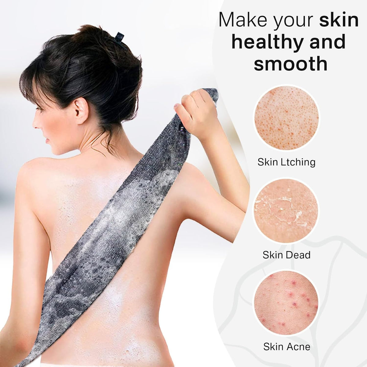 Yiclick Exfoliating Washcloth Towel [3 Pack], Japanese Exfoliating Bath Wash Cloth for Body Exfoliation, Korean Back Scrubber Washer for Shower, African Net Sponge Brush Loofah Exfoliator (Grey)