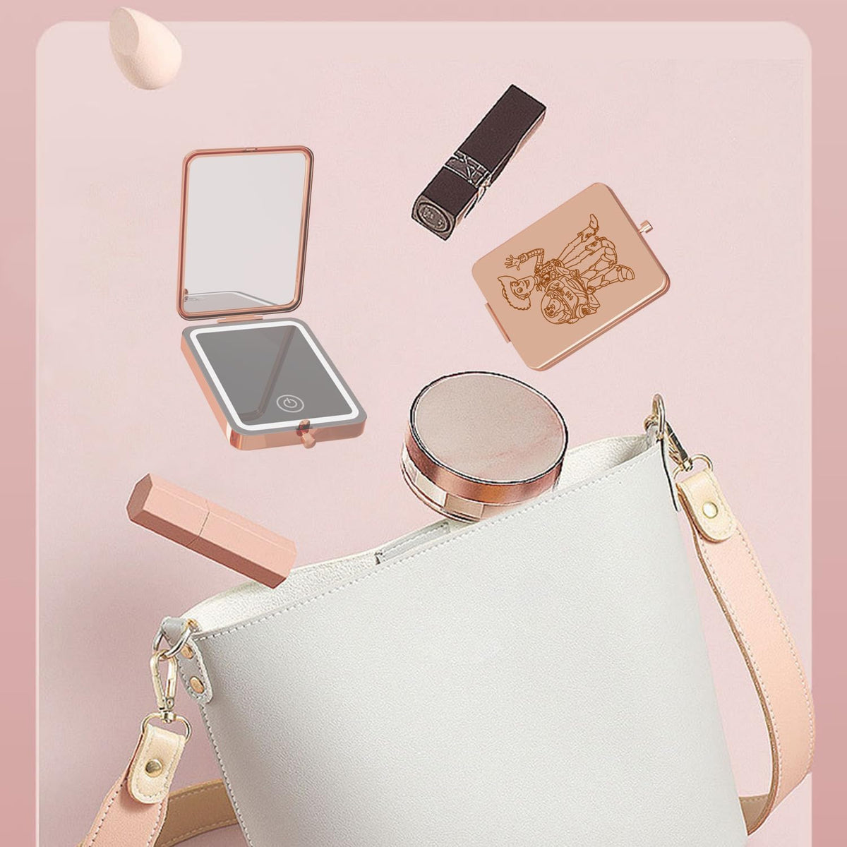 3X Magnifying Makeup Mirror with Lights, LED Compact Travel Mirrors for Pocket,Purse, Double-Sided Foldable Handheld, Vanity Mirror with Lights, Makeup Vanity Desk Bathroom, Gifts for Women