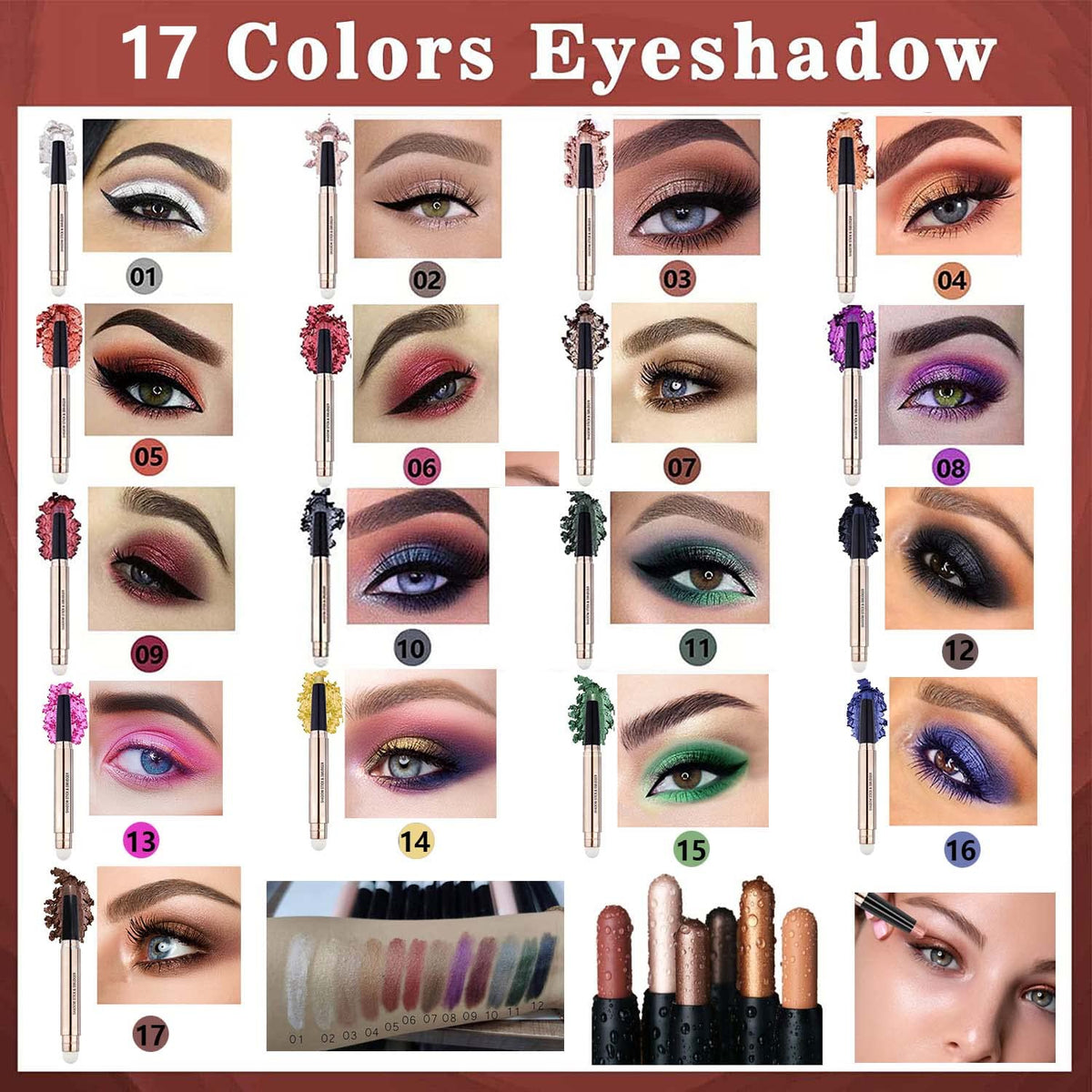 2 in 1 Cream Eyeshadow Stick, Shimmer Smooth Eyeshadow Pencil, Hypoallergenic Waterproof Long Lasting Eye Shadow Highlighter Stick Create High-Impact Multi-Dimensional Eyes Look(Champagne Shimmer #04)