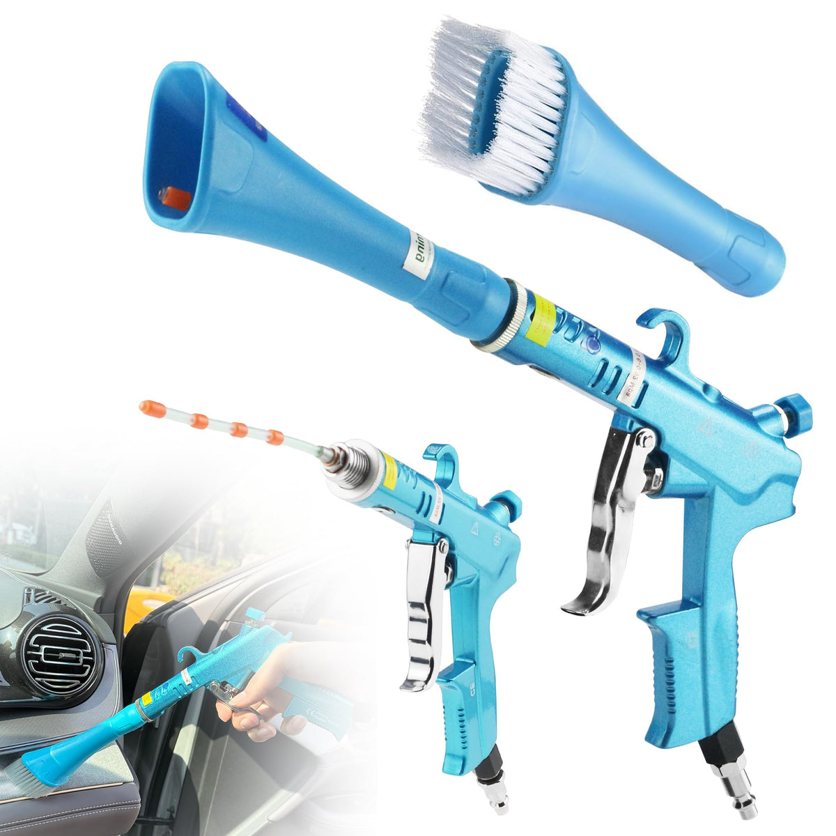 GOCCIDA Tornado Dry Car Cleaning Gun Detailing Interior Dryer Air Blow Gun for Car Detailing Air Gun Car Dust Cleaner Air Compressor Blower Gun with Nozzle and Auto Detailing Dusting Brush
