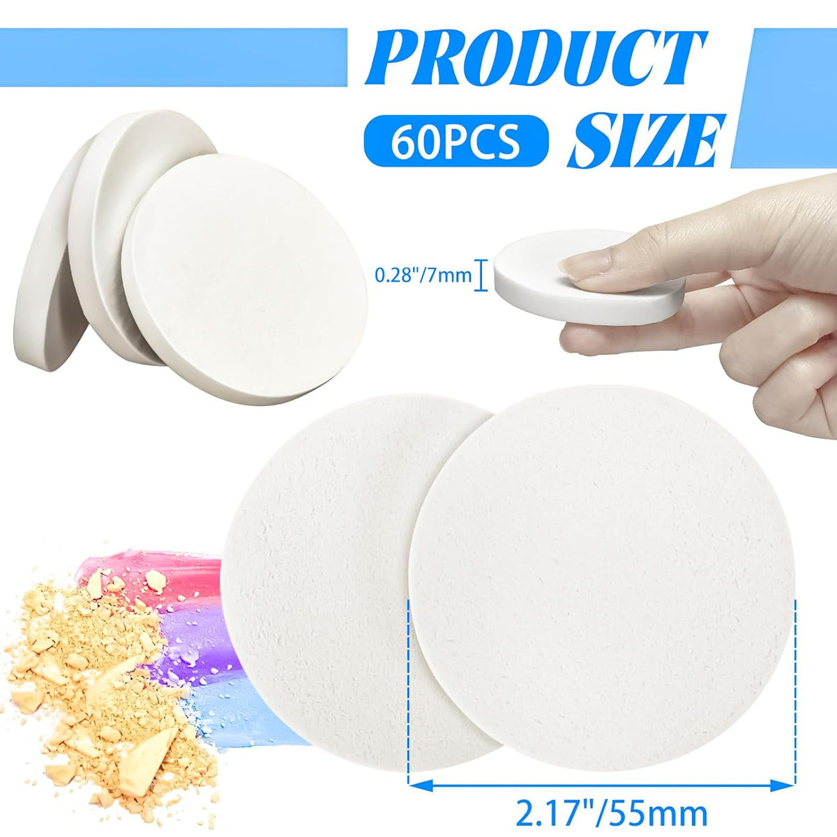 MotBach 100 PCS White Round Makeup Sponge, Cosmetic Sponge Round Foam Pad Eye Facial Powder Puff, Beauty Makeup Foundation Powder Blender for Women Lady All Skin Types Wet and Dry Dual Use
