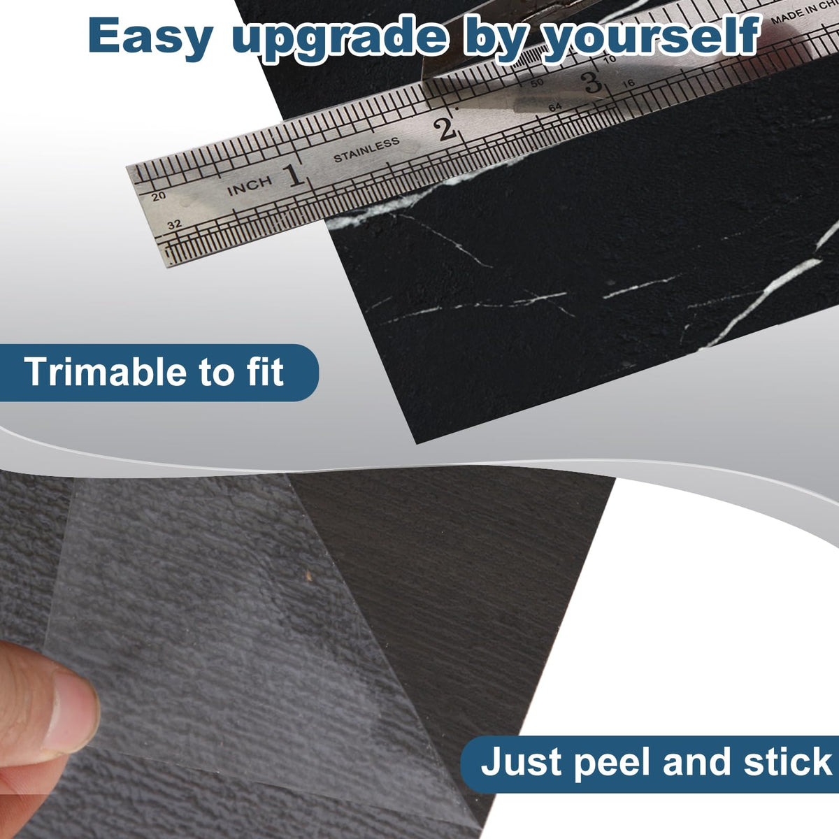 Yipscazo 32-Pack Peel and Stick Floor Tiles, 12" x 12" Diamond Black Vinyl Flooring, Waterproof Self Adhesive Tile for Bathroom, Kitchen, RV, DIY Renovation