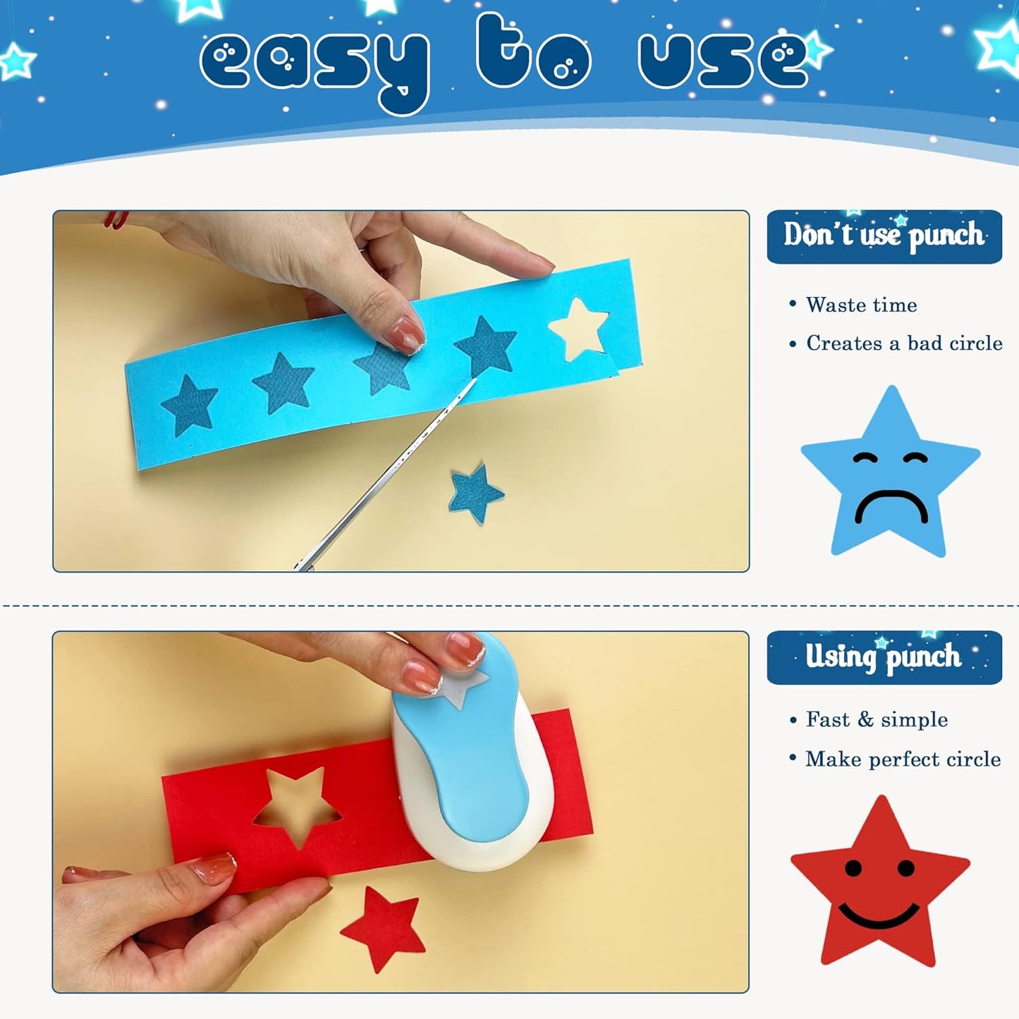 Set 3 Star Paper Punch 0.3'' / 0.63'' / 1'', Scrapbooking Hole Punches Crafting, Design for Office Supplies, Card Making, DIY Photo Album.
