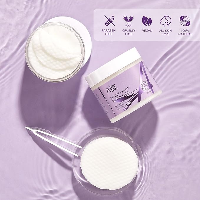 ANAI RUI Niacinamide Toner Pads,with Glutathione, Niacinamide, LHA, PHA, Facial Radiance Wipes for Even Skin Tone, Reduce Blemish and Spots 50 Pads