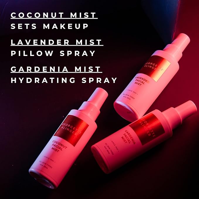 Georgette Klinger Facial Mist Trio - Face Spray Gift Set: Makeup Setting, Pillow, & Dewy Glow Hydration Kit With Nourishing Coconut, Soothing Lavender, and Invigorating Gardenia - 4.2 oz Each