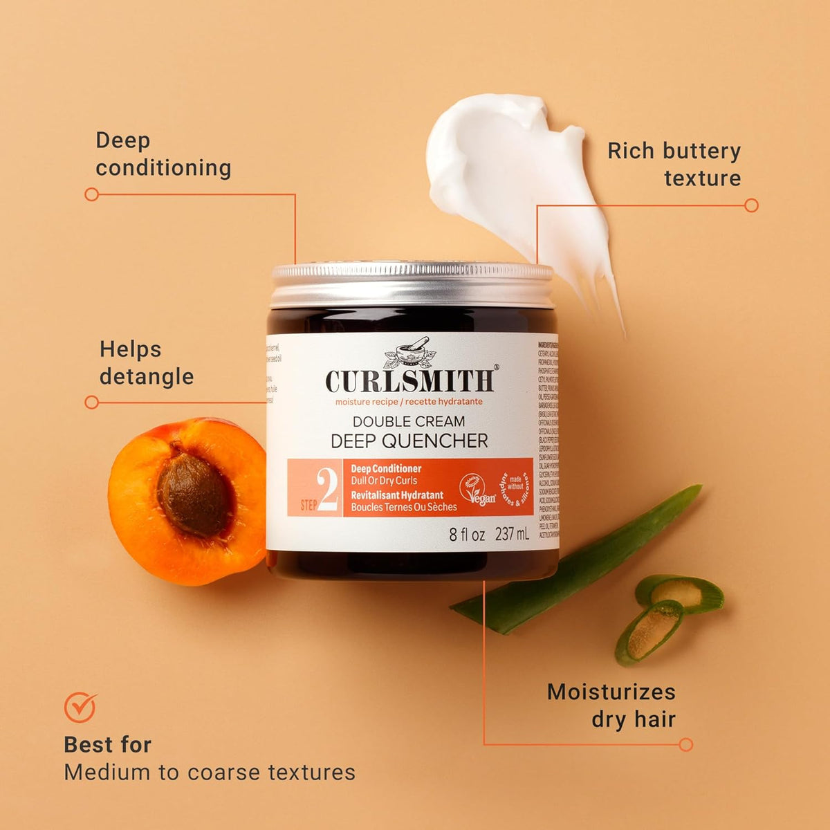 CURLSMITH Double Cream Deep Quencher - Deep Conditioning Mask for Curls, Hydrating and Detangling, For All Curl Types, Vegan & Cruelty Free (8 oz)