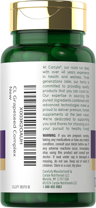 Carlyle Grape Seed Extract 4,000mg | 120 Quick Release Capsules | Standardized Extract Complex with Polyphenols | Non-GMO, Gluten Free Supplement