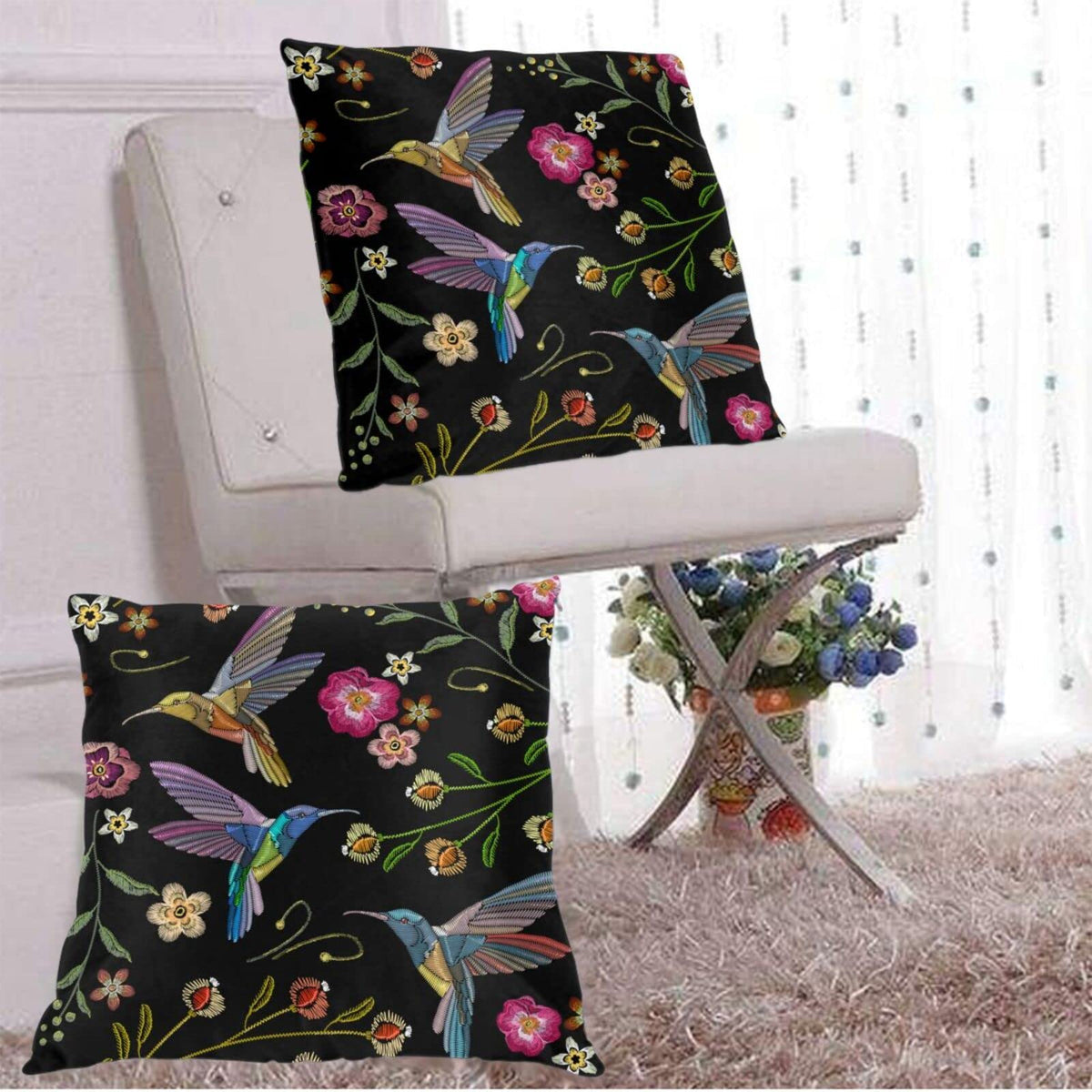 Abucaky Pillowcase Set of 2 Hummingbirds and Exotic Flowers Throw Pillow Covers Shells for Couch Office Bedroom Home Decoration, 20"X20"