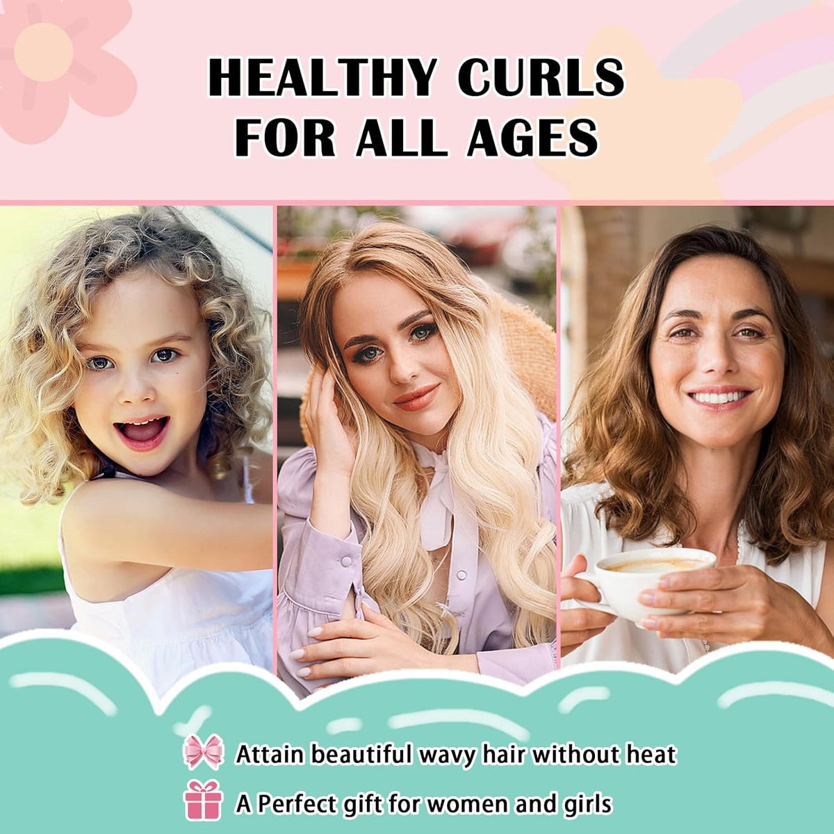 Satin Heatless Curls Overnight Hair Curlers to Sleep In Hair Curler Rollers No Heat Hair Wrap for Curls Headband, 70" Satin Heatless Curling Rod Set for Women Long Waves Hair Volume -Pink 9PCS