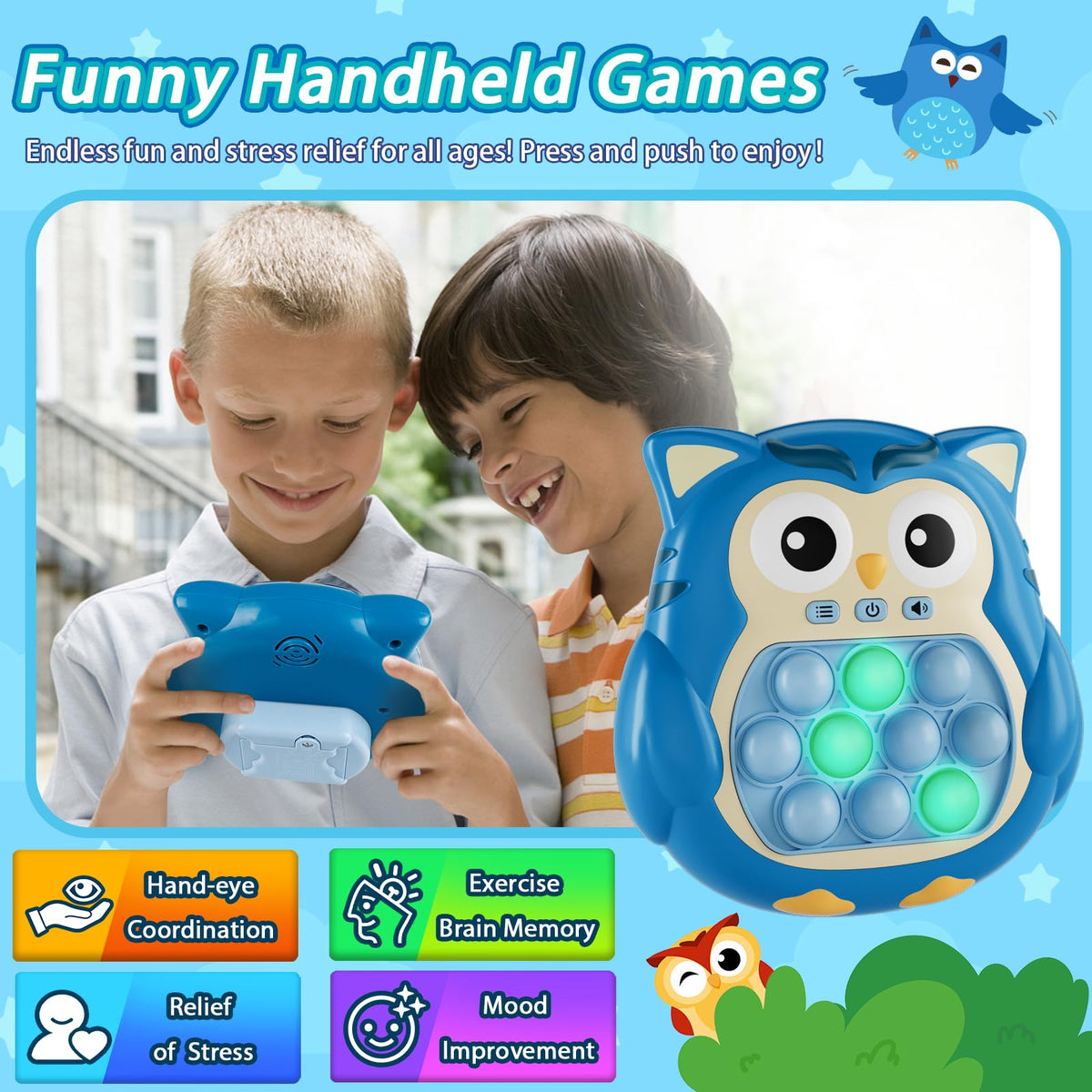 Sensory Pop Fidget Toys for Kids 3-12,Handheld Game for Kids,Light Up Fidget Toy,Travel Games,Airplane Toys for 3 4 5 6 7 8 9 Year Old,Quick Push Pop Game Christmas Birthday Gifts for Boys and Girls