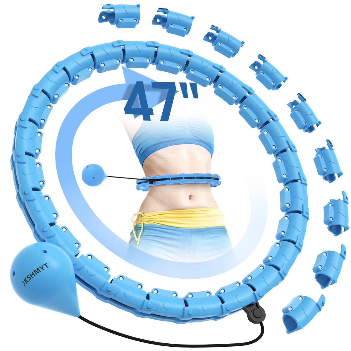 JKSHMYT Weighted Hula Circle Hoops for Adults Weight Loss, Infinity Fitness Hoop Plus Size 47 Inch, 24 Detachable Links, Exercise Hoop Suitable for Women and Beginner