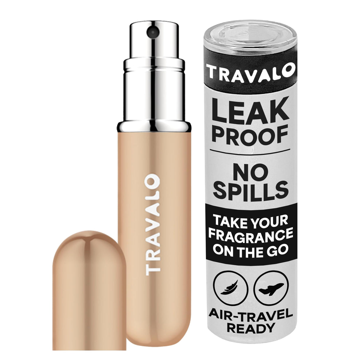 Travalo Classic HD Perfume Atomizer - Leak-Proof and TSA Approved for Air Travel - Reusable, Airtight, Easy-Fill Mini Pump Sprayer - Lightweight, Elegant Design w/ Volume Window - Gold 0.17oz