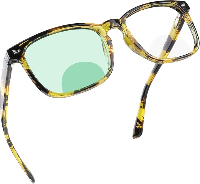 YEIN Bifocal Reading Glasses with Blue Light Blocking Lenses, Bifocal Reader for Women and Men, Vintage Square frame with Spring Hinge (+0.00/+2.00 magnification)