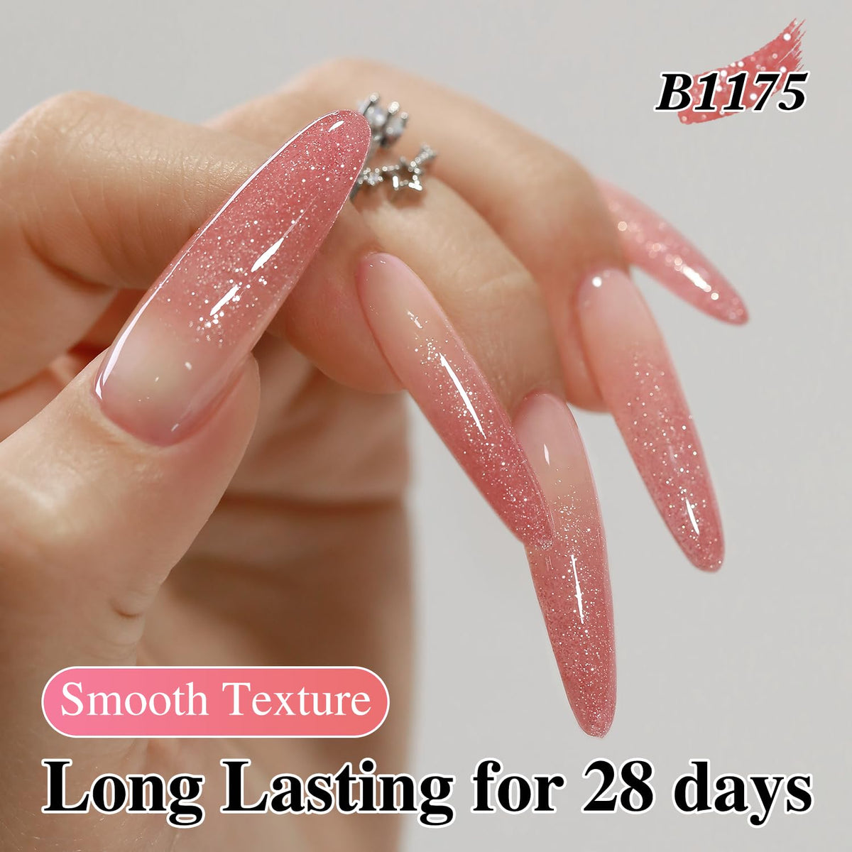 Double Rhythm 0.5Oz Glitter Gel Polish Shimmer Reflective Color for Nail Art Salon DIY Soak Off 15ml Nail Lamp Gel Polish at Home (Rose Pink-B1175)