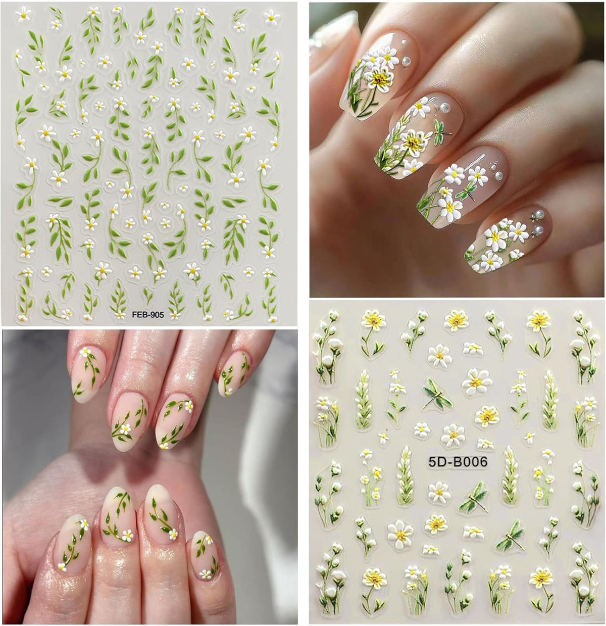 Spring Flower Nail Art Stickers Decals Floral Nail Decals Self Adhesive 5D Embossed for Women Nails Design Decoraion Colorful Rose Plum Blossom 3D Flower Mails Stickers Supplies