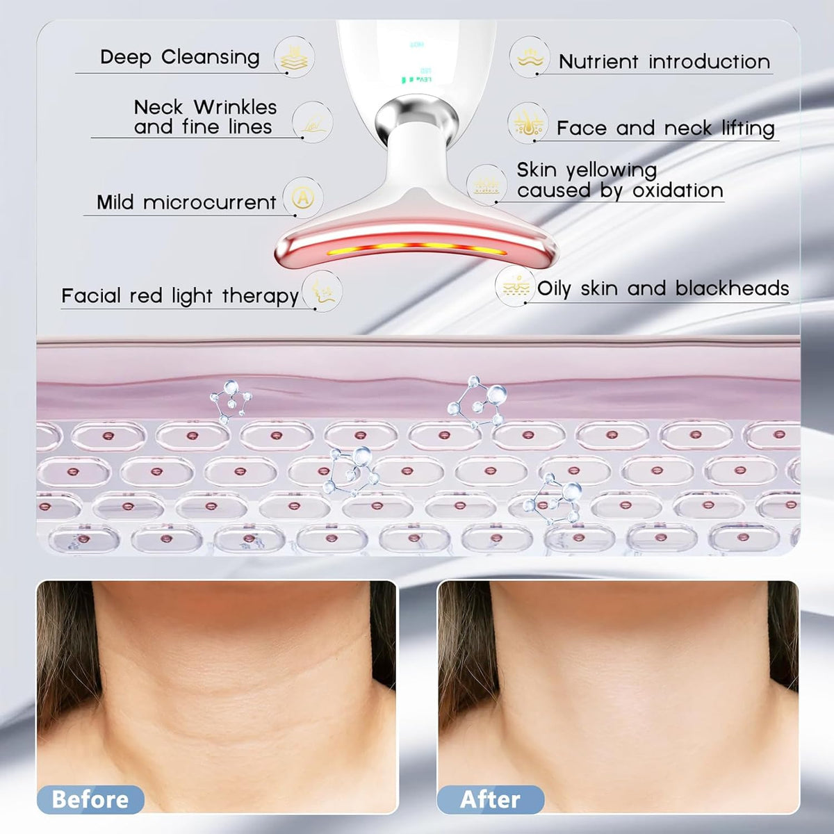 7 in 1 Face Massager Tool, Red Light Therapy for Face and Neck, Red Light Therapy Wand, Face Lift Device for Skin Care, White