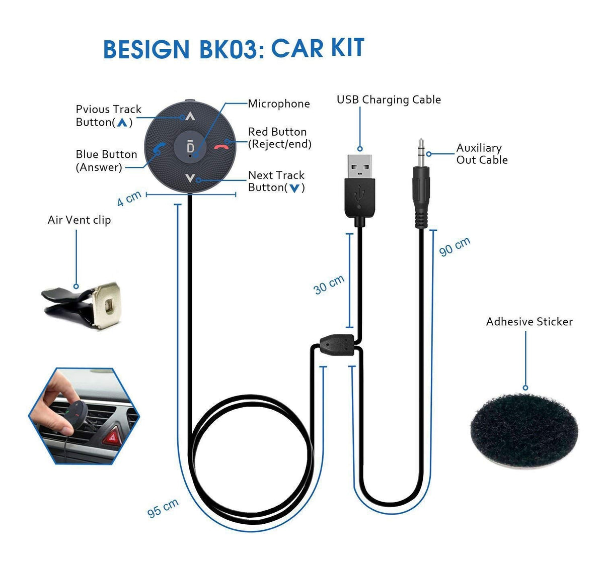 BK06 and BK03 Bluetooth Car Kit, Wireless Receiver for Car Handsfree Talking