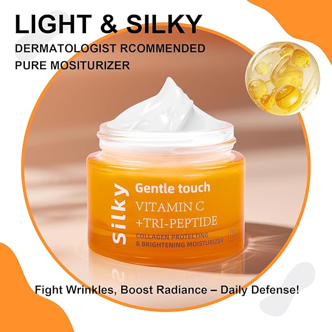 Vitamin C + Peptide Brightening Moisturizer | 3% Stabilized Vitamin C & Multi-Peptide Complex | Hydrating Anti-Aging Face Cream for Radiance, Firmness & Wrinkle Repair | Vegan, Fragrance-Free, 1.7 oz