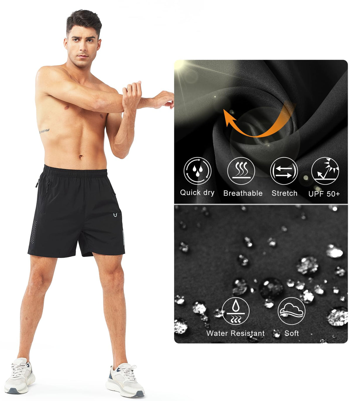 NORTHYARD Men's Athletic Running Shorts Quick Dry Workout Shorts 7"/ 5"/ 9" Lightweight Sports Gym Basketball Shorts Hiking Exercise Black-5inch L