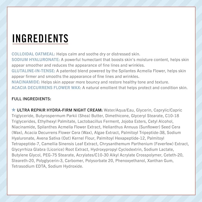 First Aid Beauty - Ultra Repair Hydra-Firm Night Cream, Hydrating Night Repair Skin Cream, Visibly Combat Signs of Aging, Deeply Rich & Buttery Texture, Alcohol Free, Sensitive Skin Safe, 1.7 oz