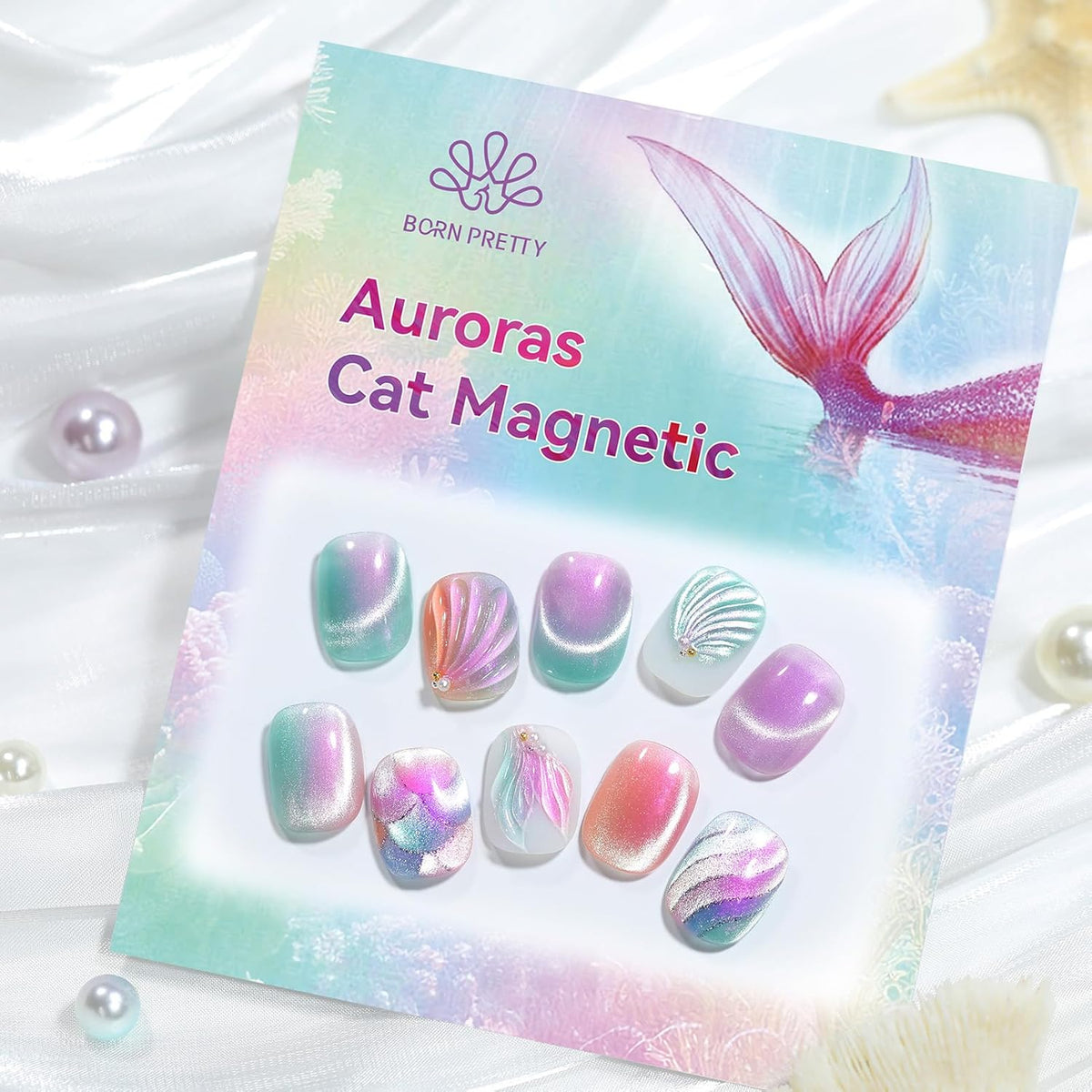 Born Pretty Magnetic Gel Nail Polish Set,Pastel Coral Sea Magnetic Eye Gel Jelly Glass Crystal Magnetic Gel Polish Nail Art Manicure Kit 6PCS