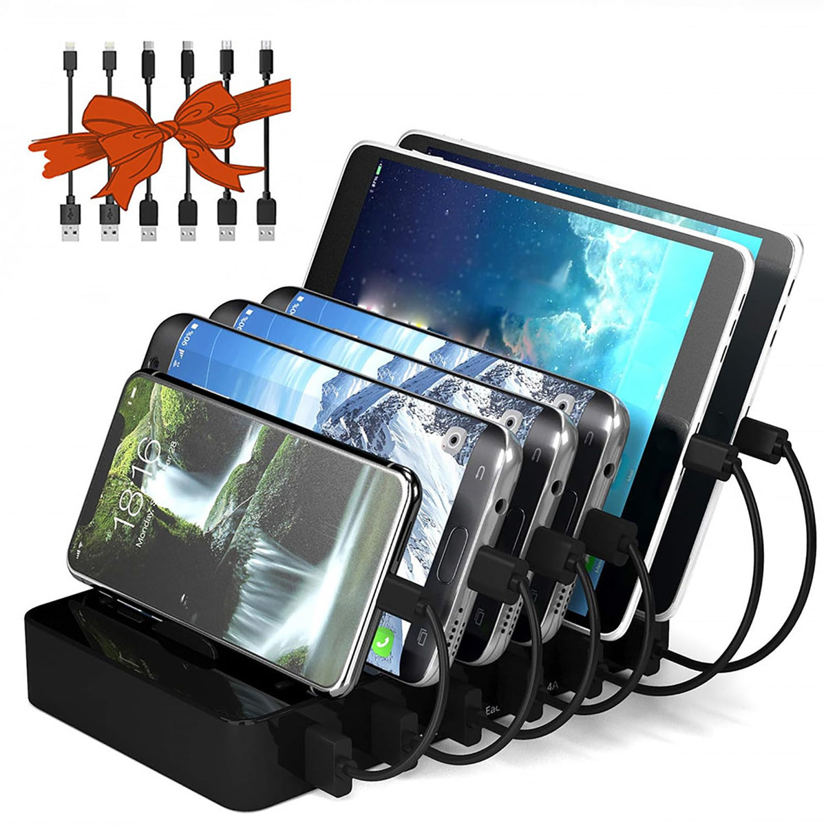 Chargeknight Charging Station for Multiple Devices,50W 6 USB Ports Family Charger Compatible with Apple iPhone iPad and Android Phone and Tablet