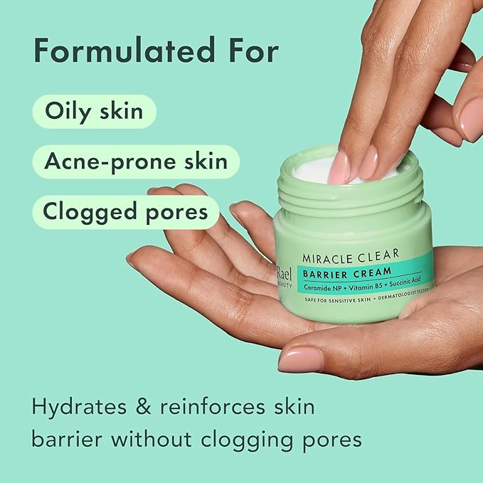 Rael Face Moisturizer, Miracle Clear Barrier Cream, Lightweight Hydration for Oily and Acne Prone, with Succinic Acid, Hydrating Vitamin B5, Vegan, Korean Skin Care (1.8 fl oz)